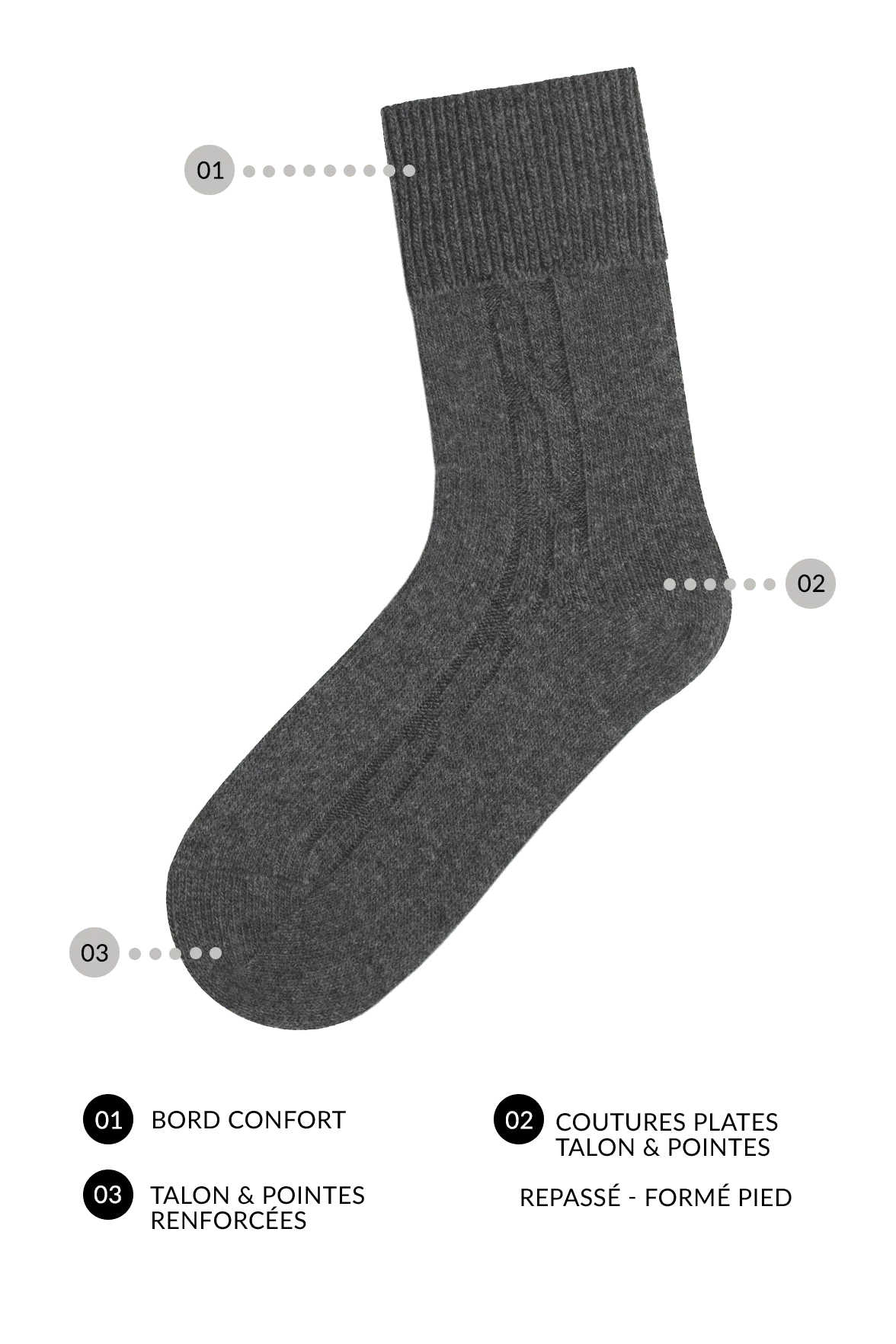 Chaussettes Torsadées avec Revers en Laine et Cachemire - Anthracite Chiné - Image 5