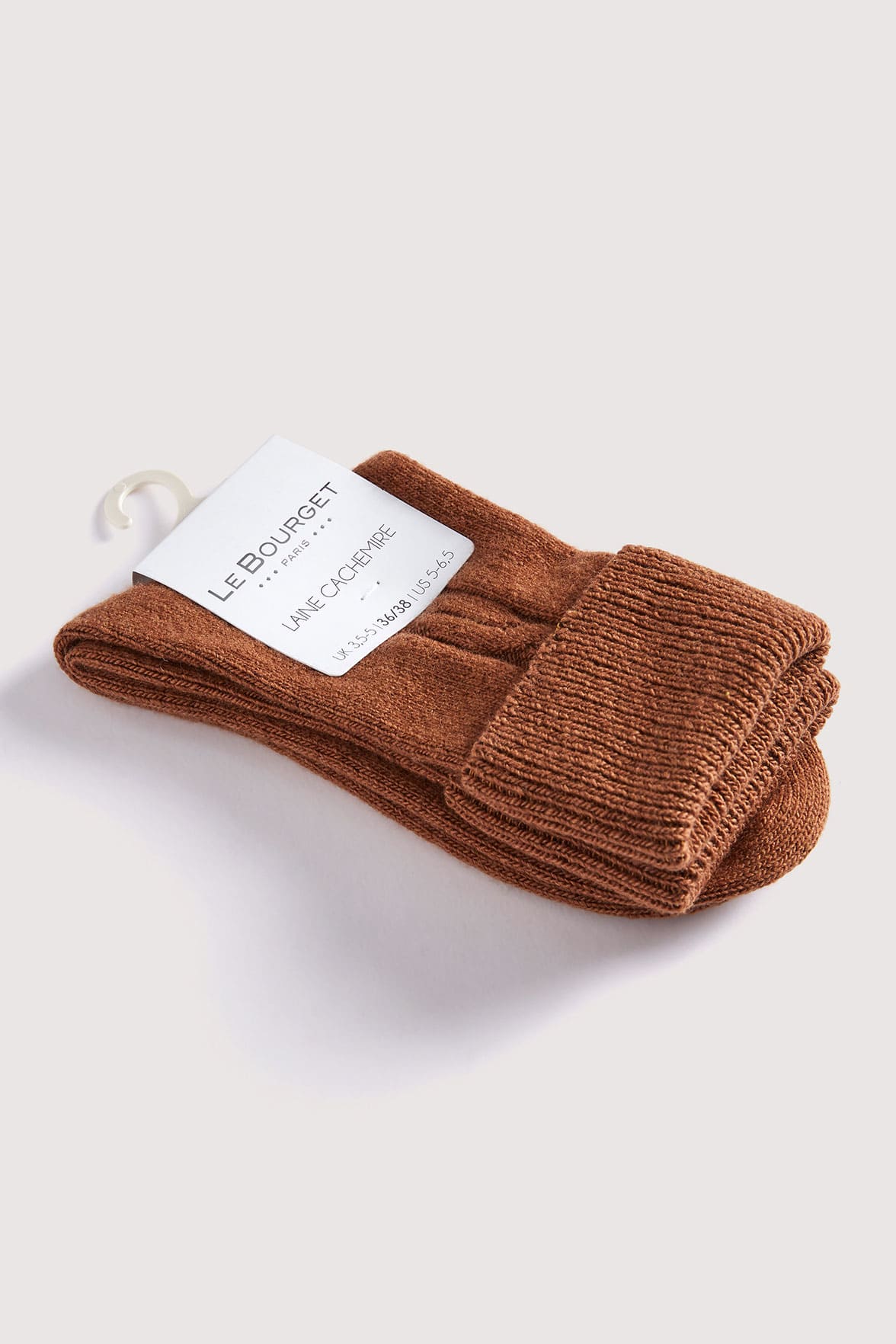 Chaussettes Torsadées avec Revers en Laine et Cachemire - Cacao - Image 3