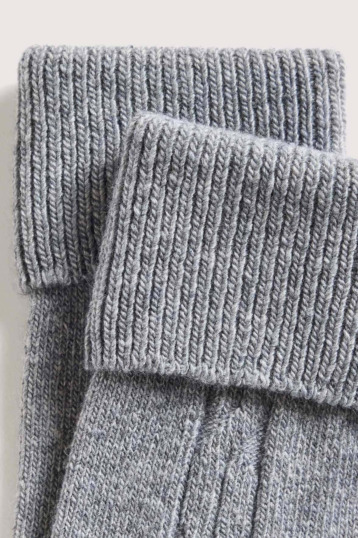 Chaussettes Torsadées avec Revers en Laine et Cachemire - Gris - Image 4
