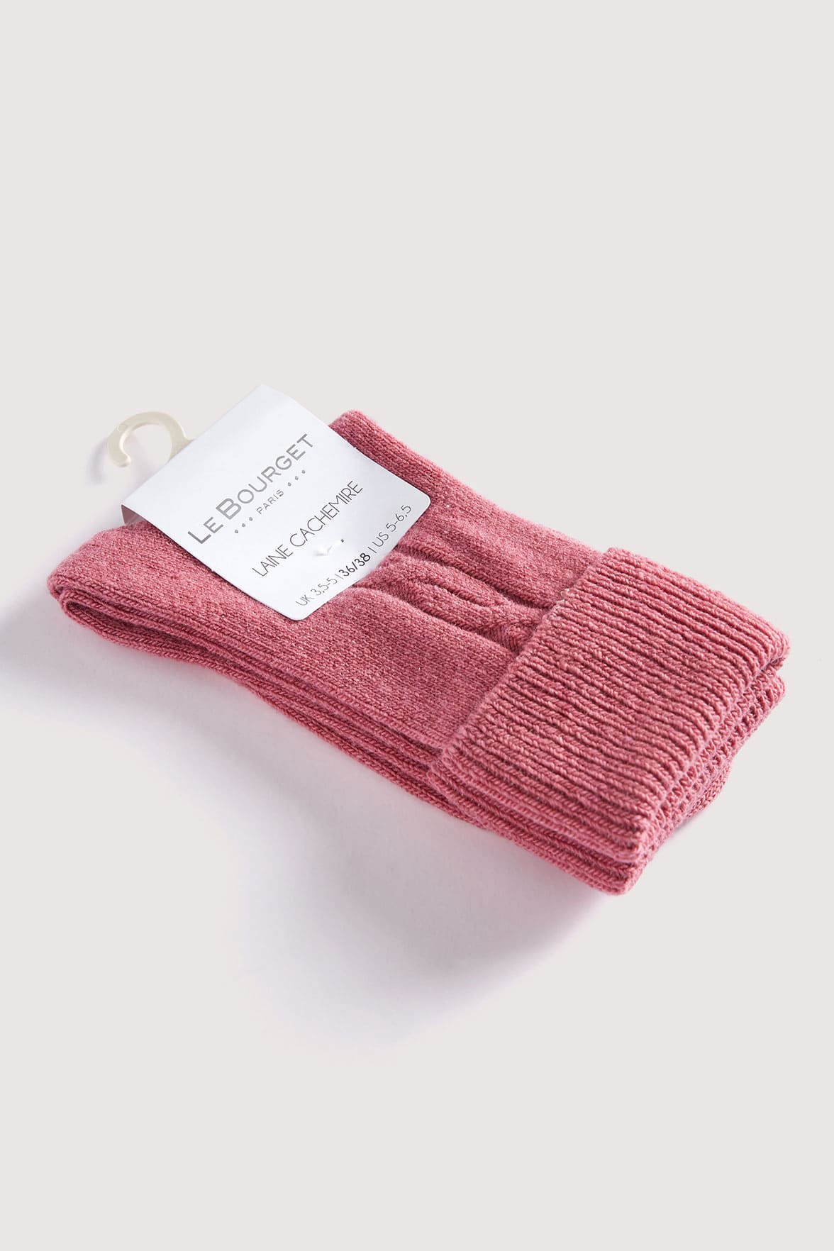Chaussettes Torsadées avec Revers en Laine et Cachemire - Rose - Image 2