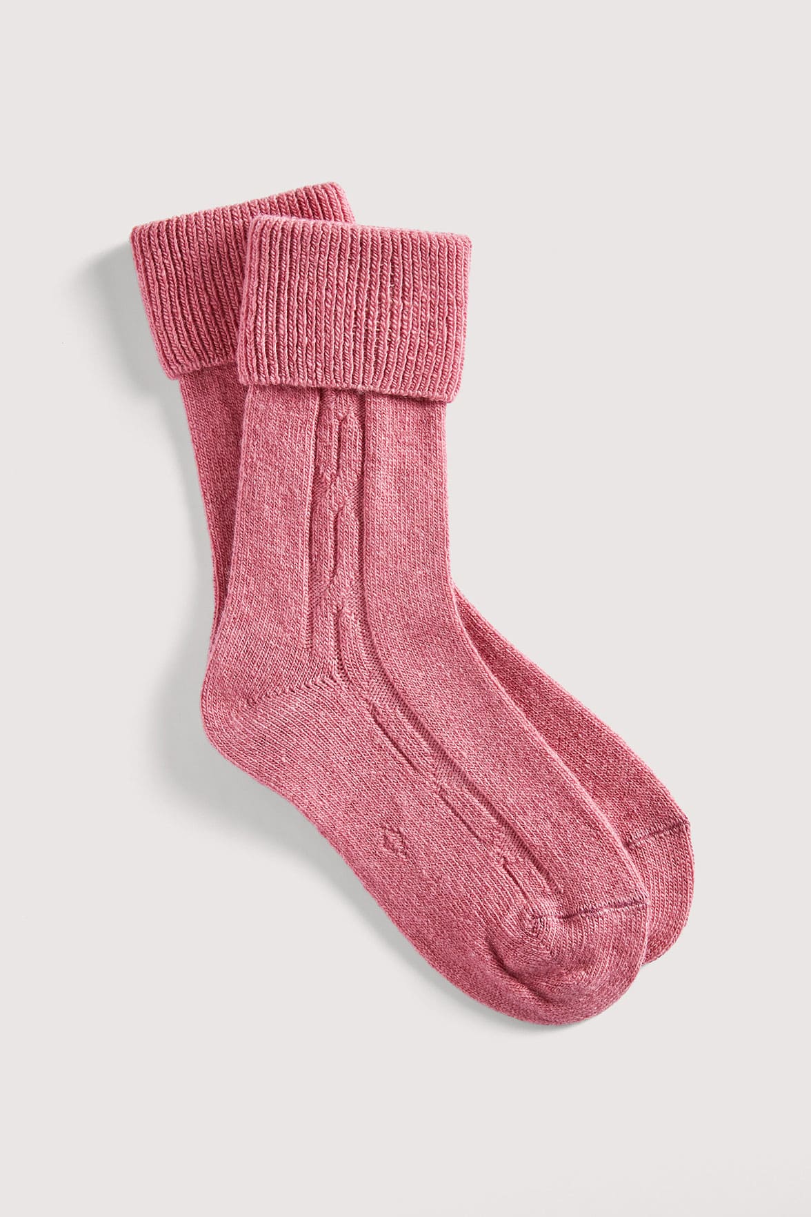 Chaussettes Torsadées avec Revers en Laine et Cachemire - Rose - Image 3
