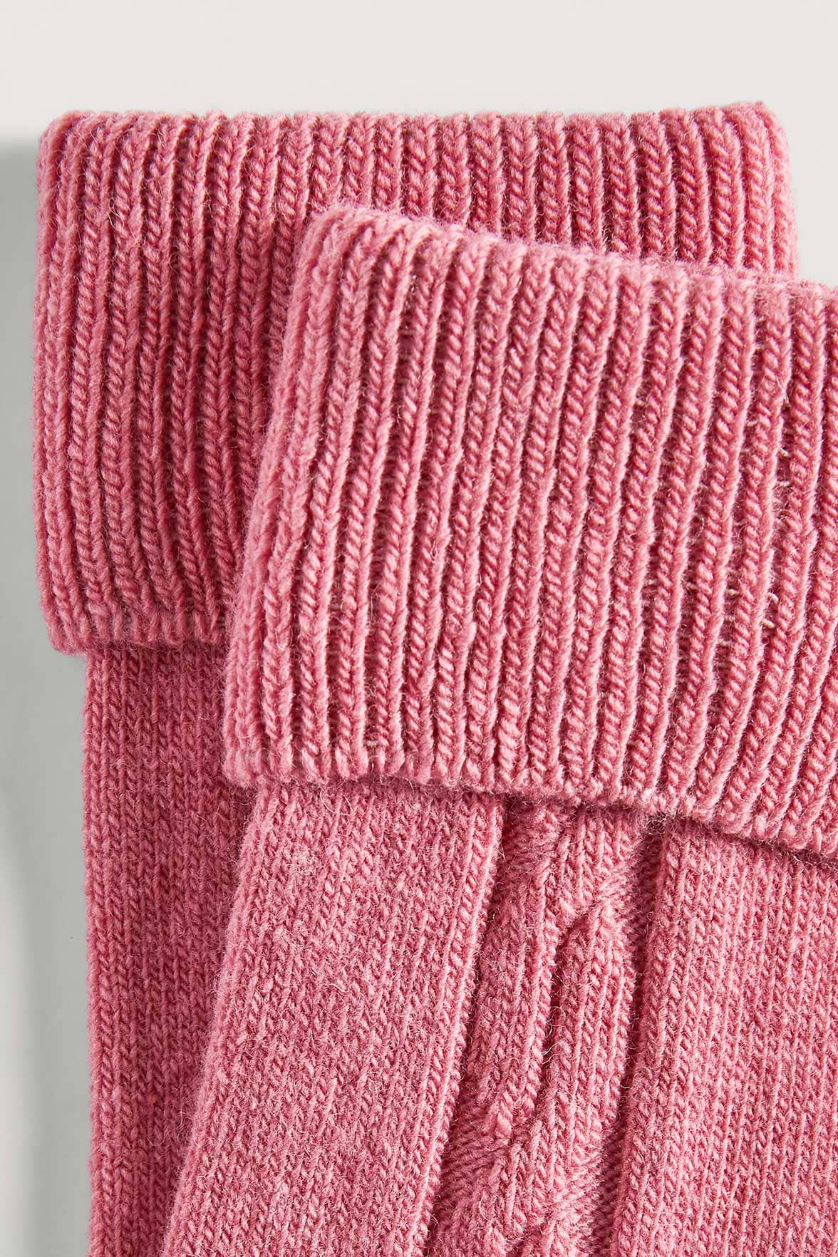 Chaussettes Torsadées avec Revers en Laine et Cachemire - Rose - Image 4