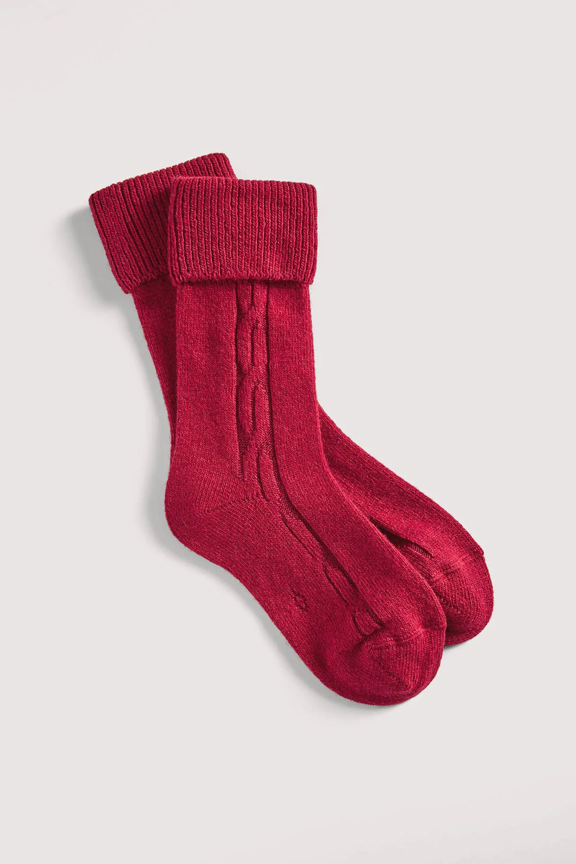 Chaussettes Torsadées avec Revers en Laine et Cachemire - Rouge Pourpre - Image 2