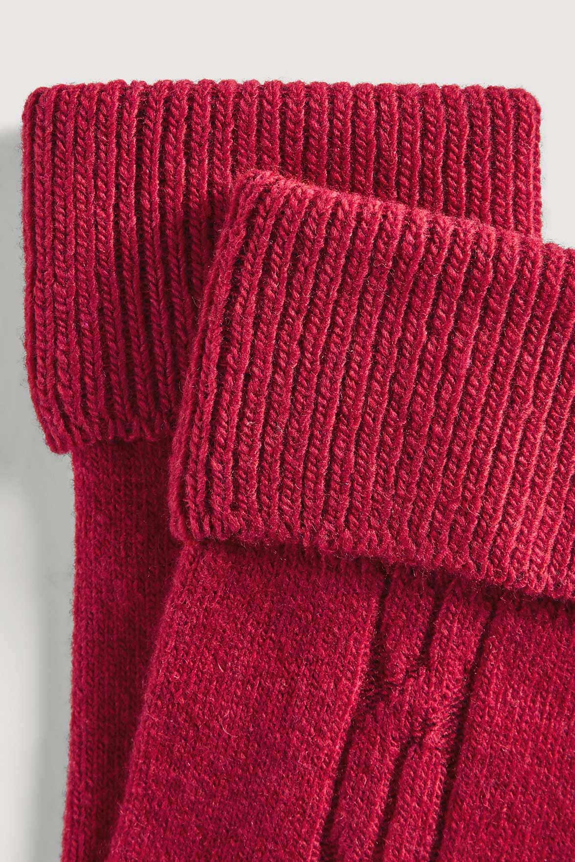 Chaussettes Torsadées avec Revers en Laine et Cachemire - Rouge Pourpre - Image 3