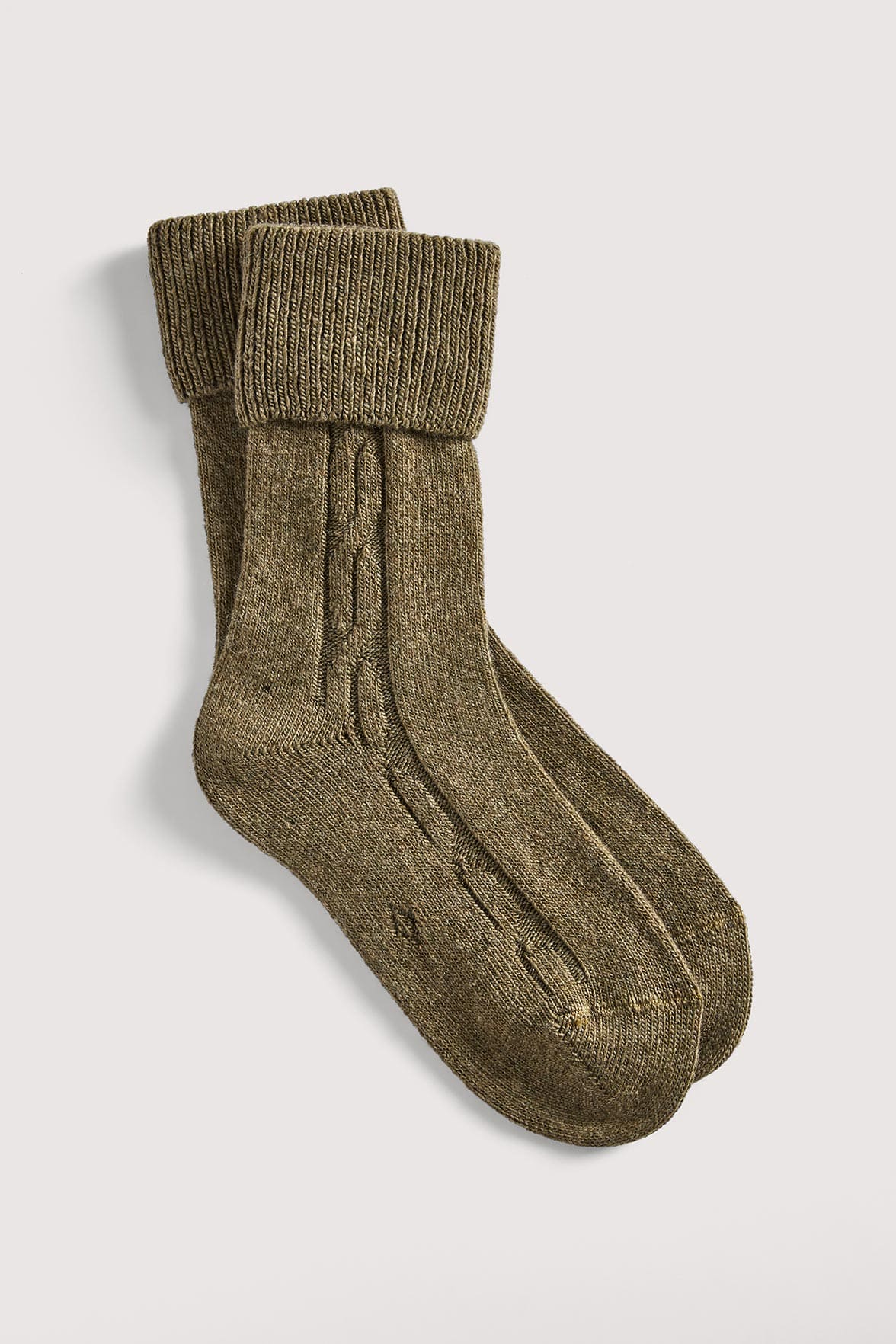 Chaussettes Torsadées avec Revers en Laine et Cachemire - Vert Kaki - Image 2