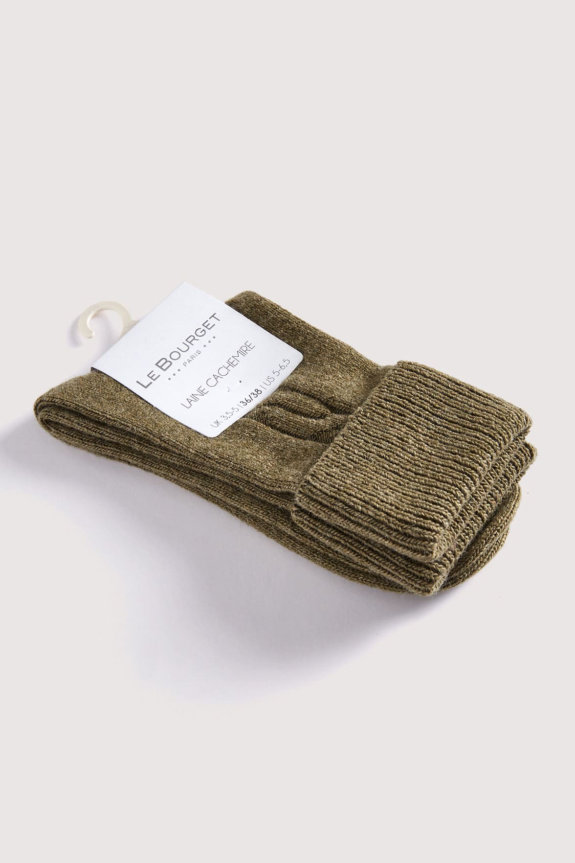 Chaussettes Torsadées avec Revers en Laine et Cachemire - Vert Kaki - Image 3