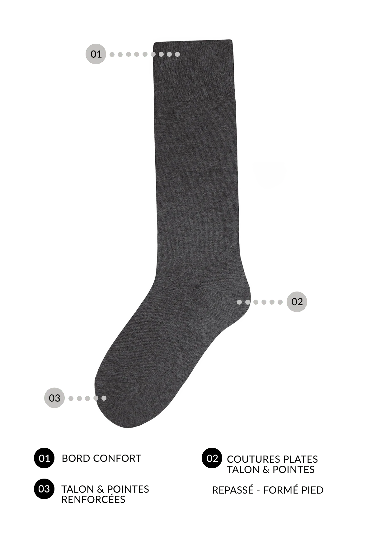 Chaussettes Unies Hautes Modal et Cachemire - Anthracite - Image 2