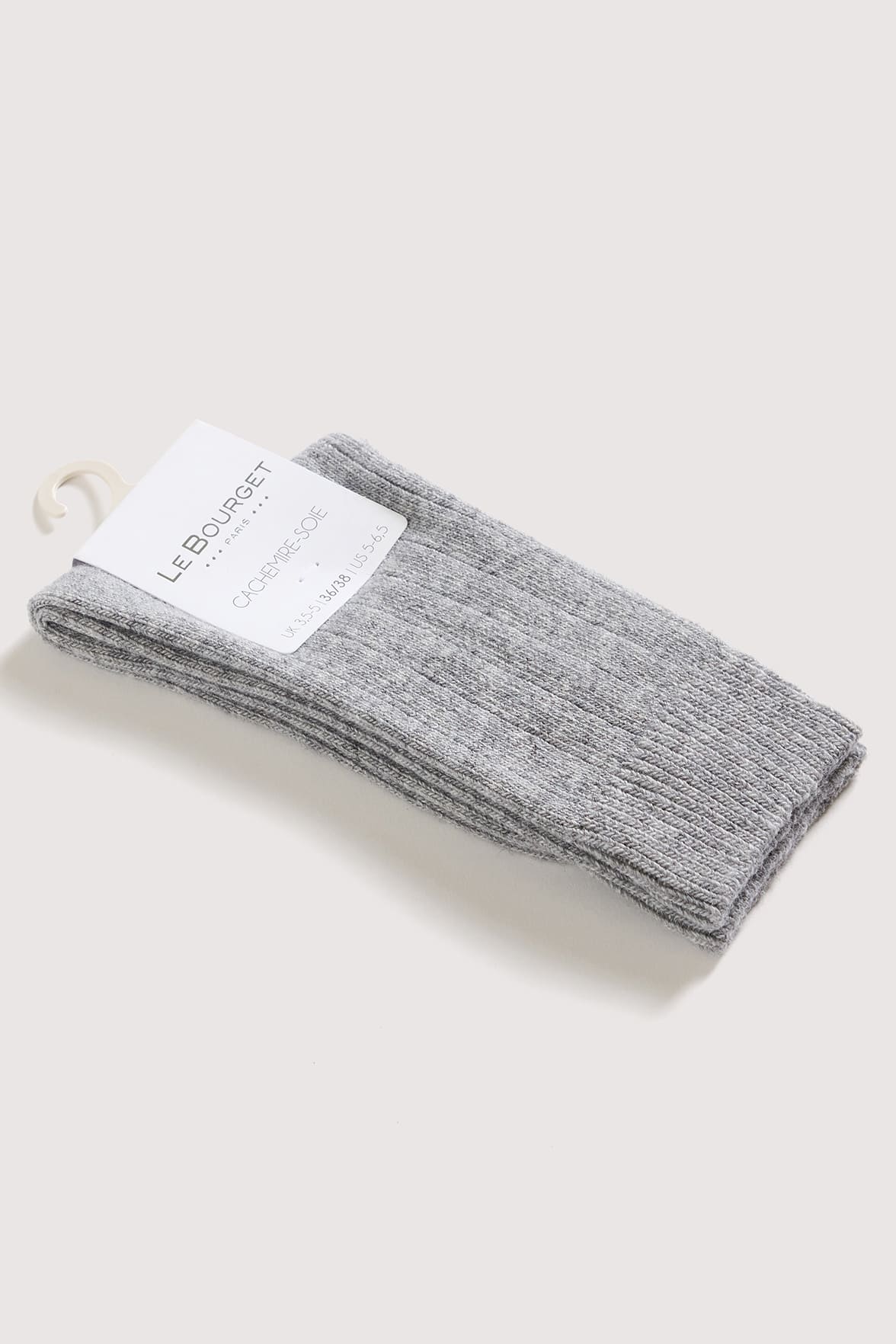 Chaussettes Unies Cachemire et Soie - Gris Chiné - Image 3