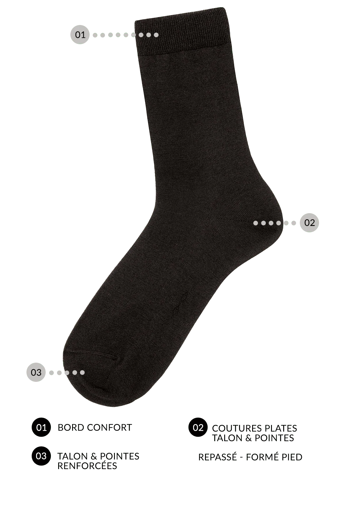 Chaussettes Unies en Laine - Noir - Image 3