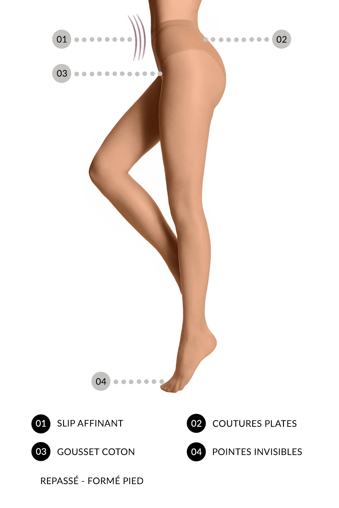 Collant Nude Satiné Ventre Plat 12D - Cuivre - Image 3