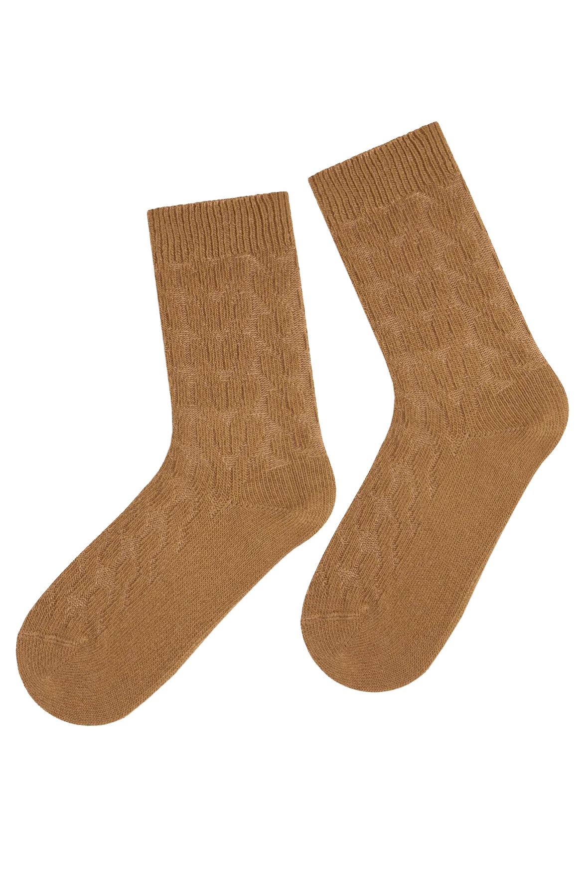 Chaussettes Motif Torsades en Coton et Laine d'Alpaga - Biscuit