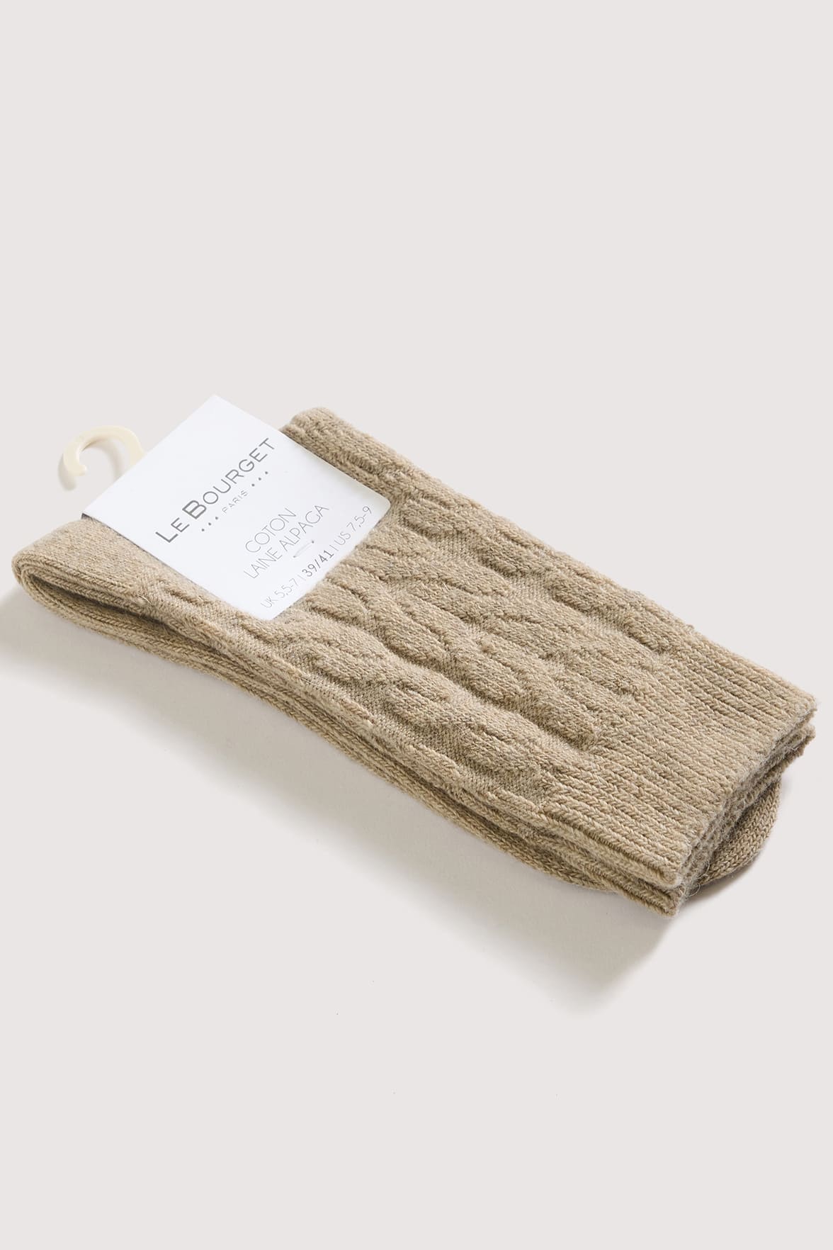 Chaussettes Motif Torsades en Coton et Laine d'Alpaga - Camel - Image 3