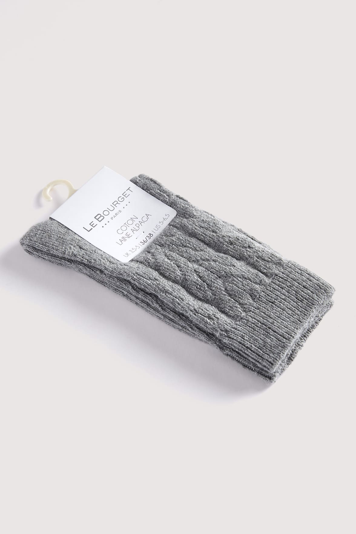 Chaussettes Motif Torsades en Coton et Laine d'Alpaga - Gris Chiné - Image 3