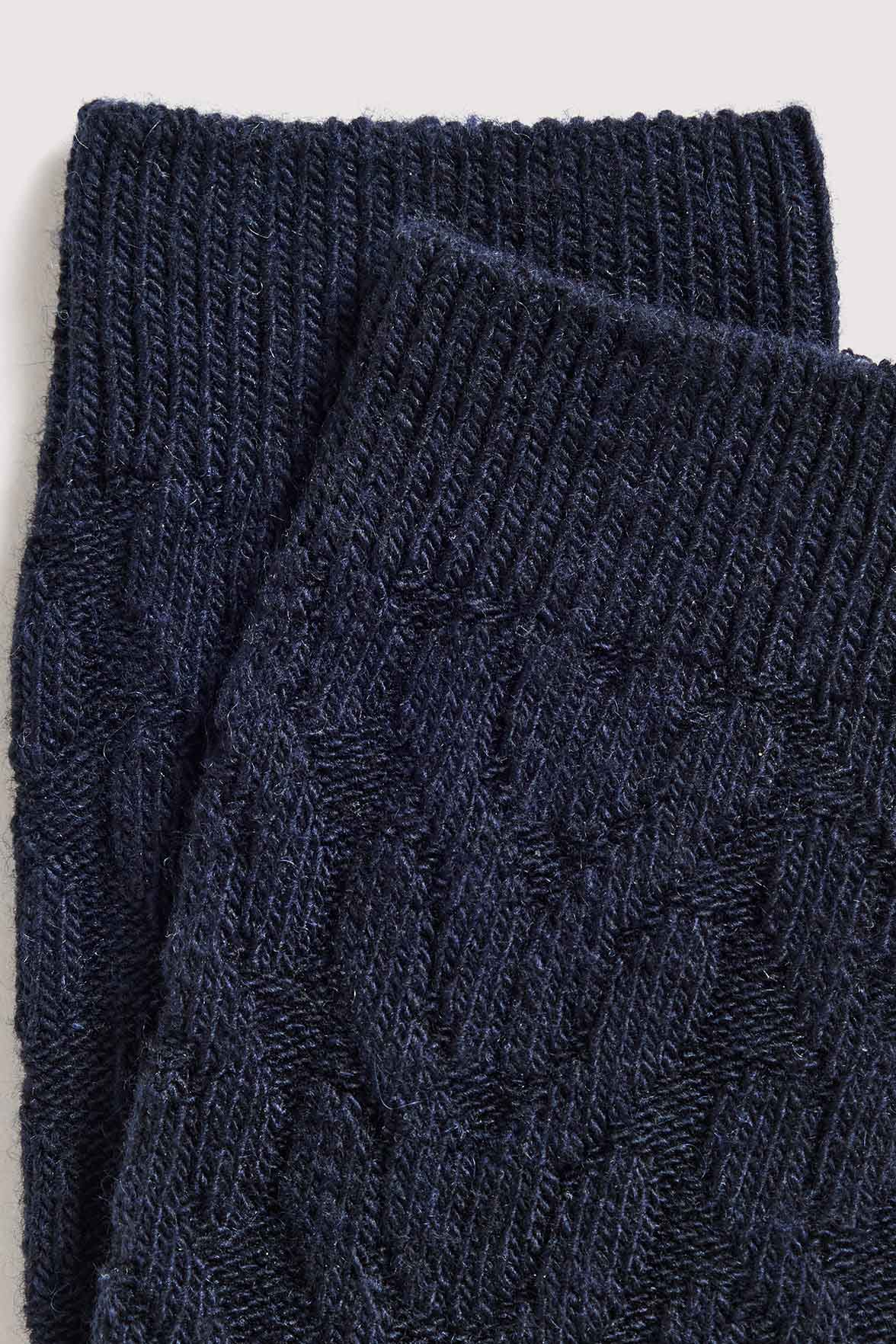 Chaussettes Motif Torsades en Coton et Laine d'Alpaga - Marine - Image 3