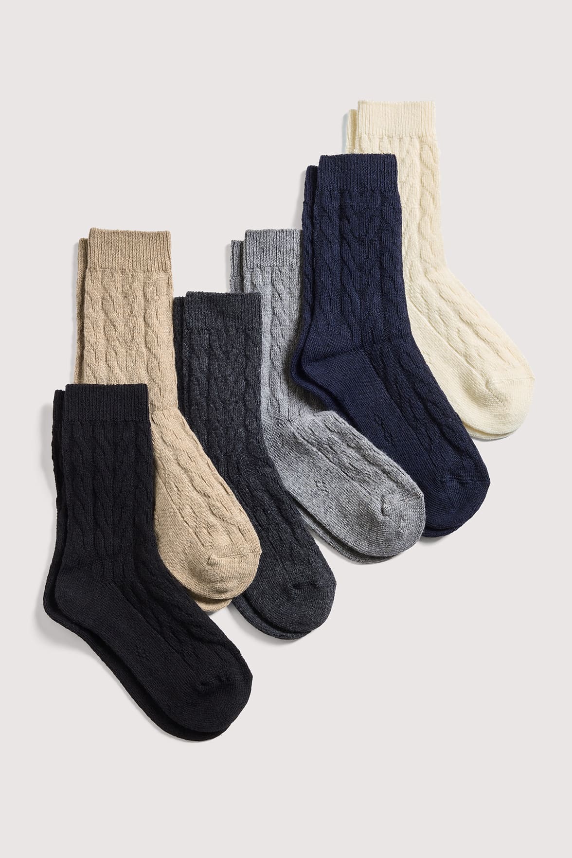 Chaussettes Motif Torsades en Coton et Laine d'Alpaga - Naturel - Image 4