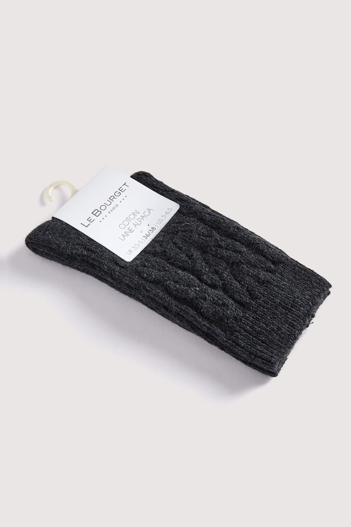 Chaussettes Motif Torsades en Coton et Laine d'Alpaga - Anthracite - Image 3