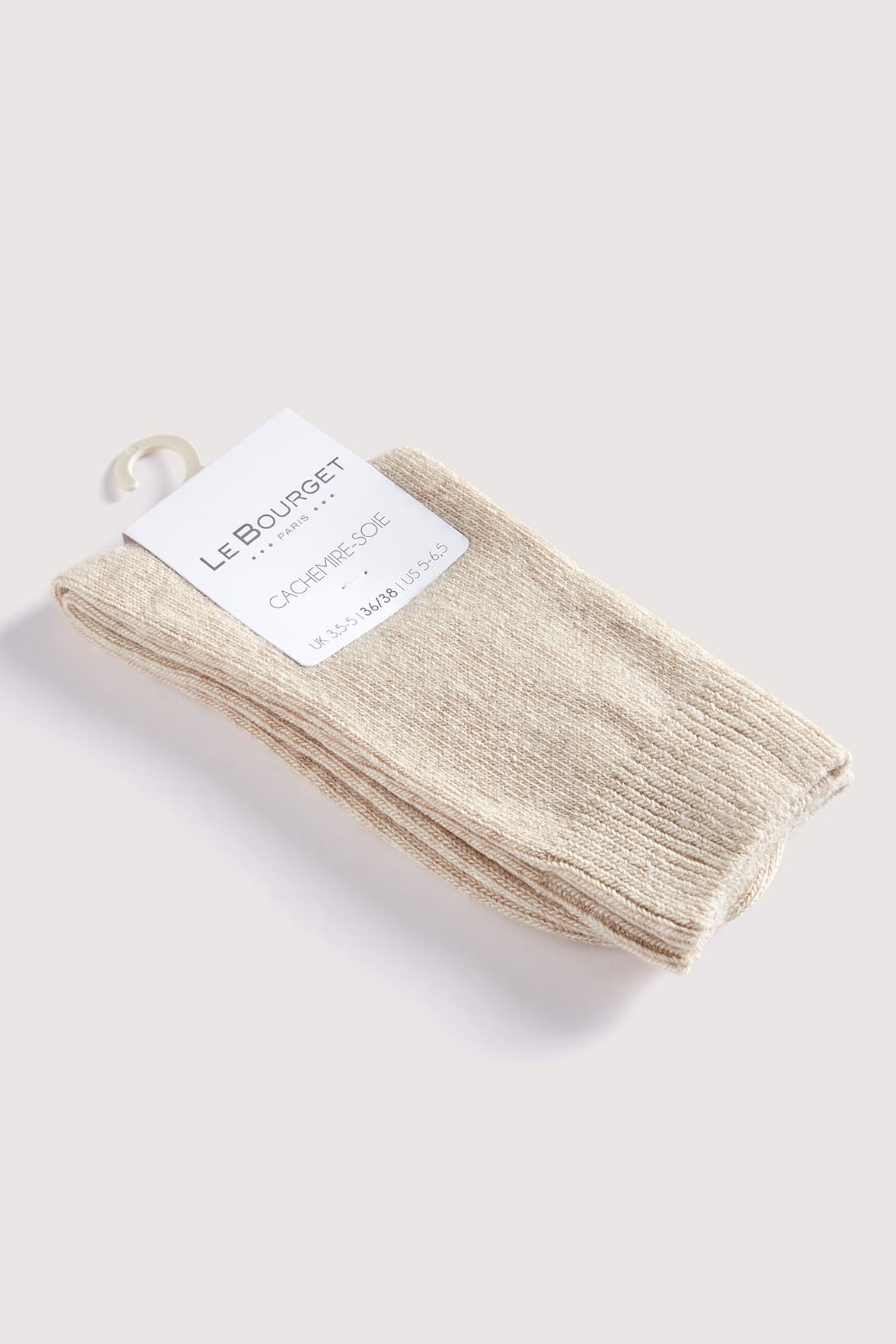Chaussettes Unies en Cachemire et Soie - Beige Chiné - Image 3