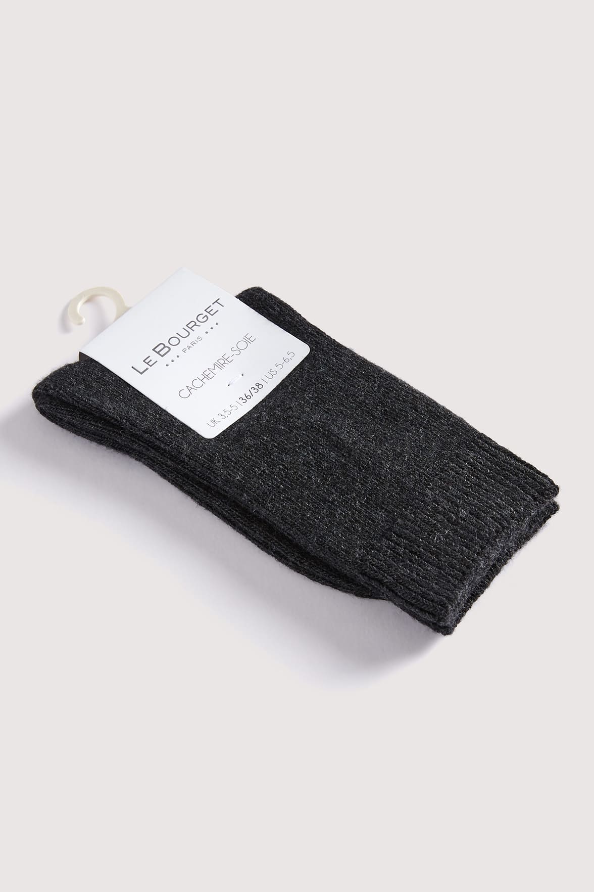 Chaussettes Unies en Cachemire et Soie - Noir Chiné - Image 3