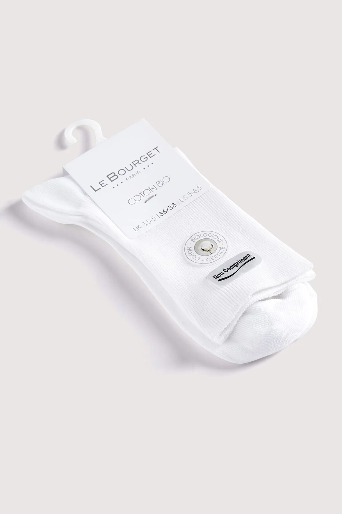 Chaussettes Fines Côtes Non Comprimante en Coton Bio - Blanc - Image 3