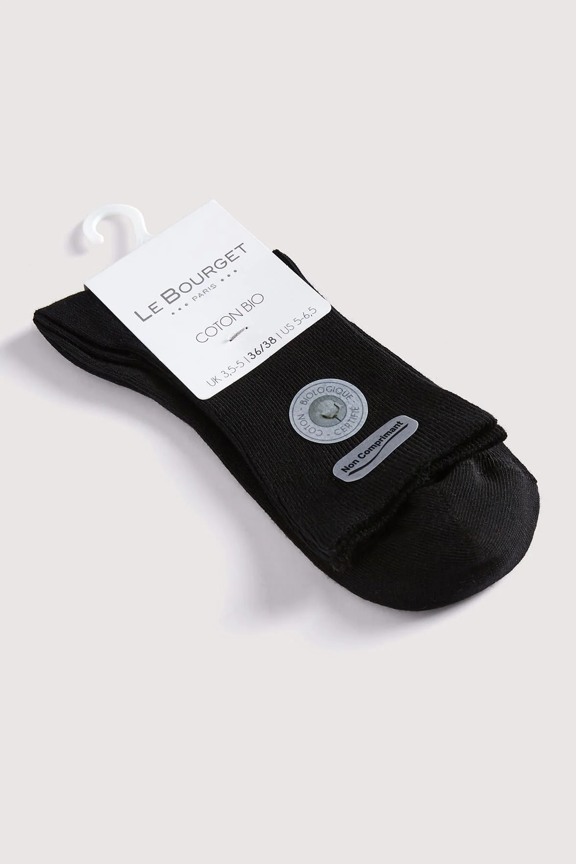 Chaussettes Fines Côtes Non Comprimante en Coton Bio - Noir - Image 3