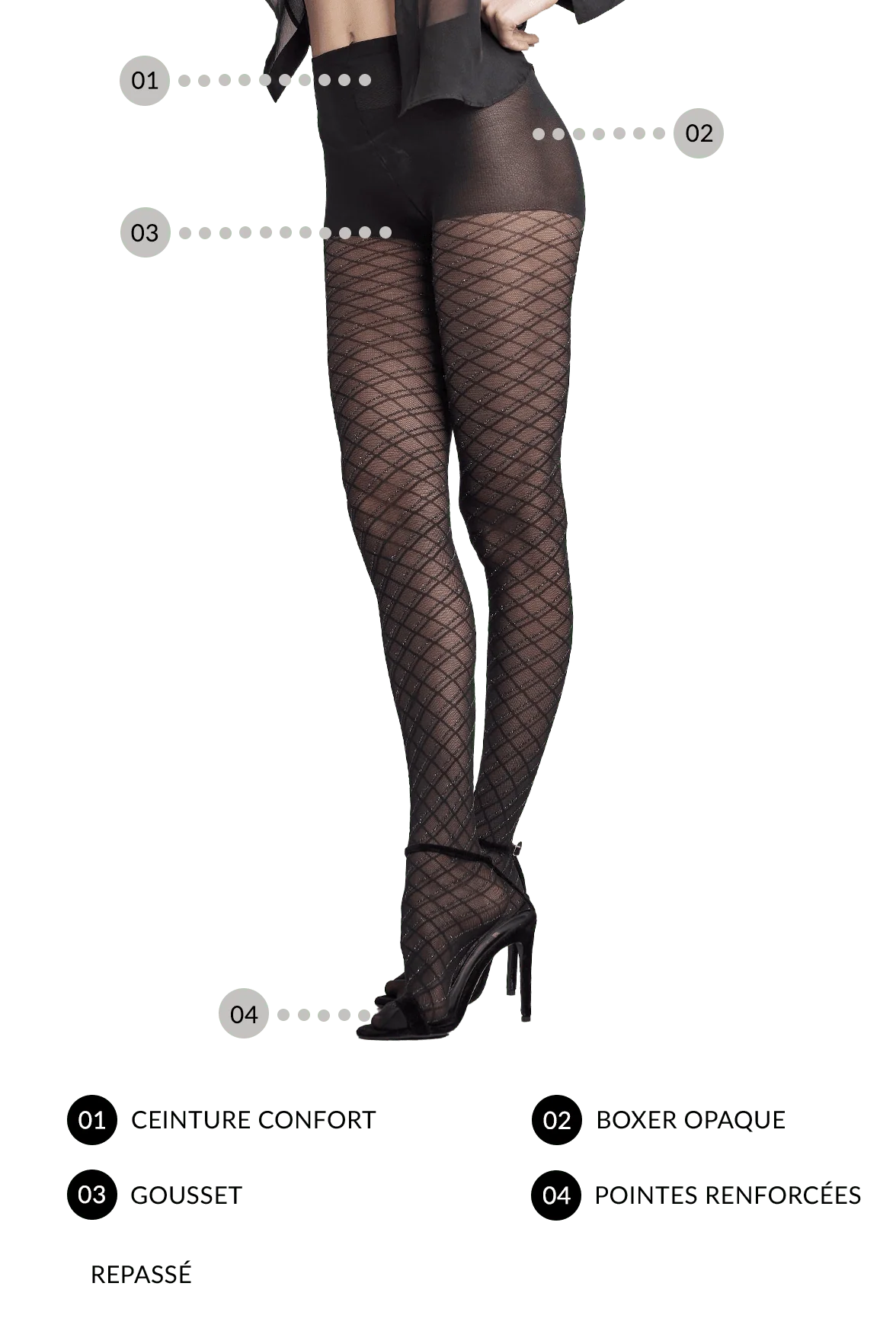 Collant Fantaisie Micro-Tulle 25D Motif Graphique Dessous Chics - Noir - Image 3