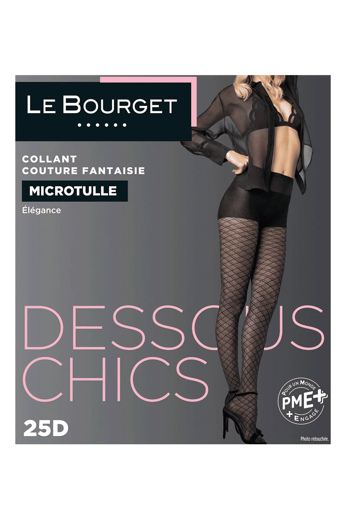 Collant Fantaisie Micro-Tulle 25D Motif Graphique Dessous Chics - Noir - Image 5