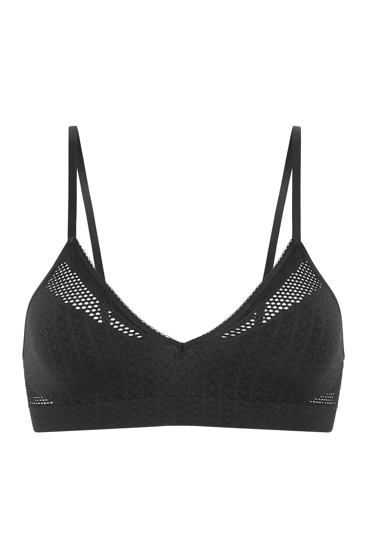 Brassière Bretelles Fines Maille Jacquard et  Finition Dentelle Oh Mademoiselle - Noir
