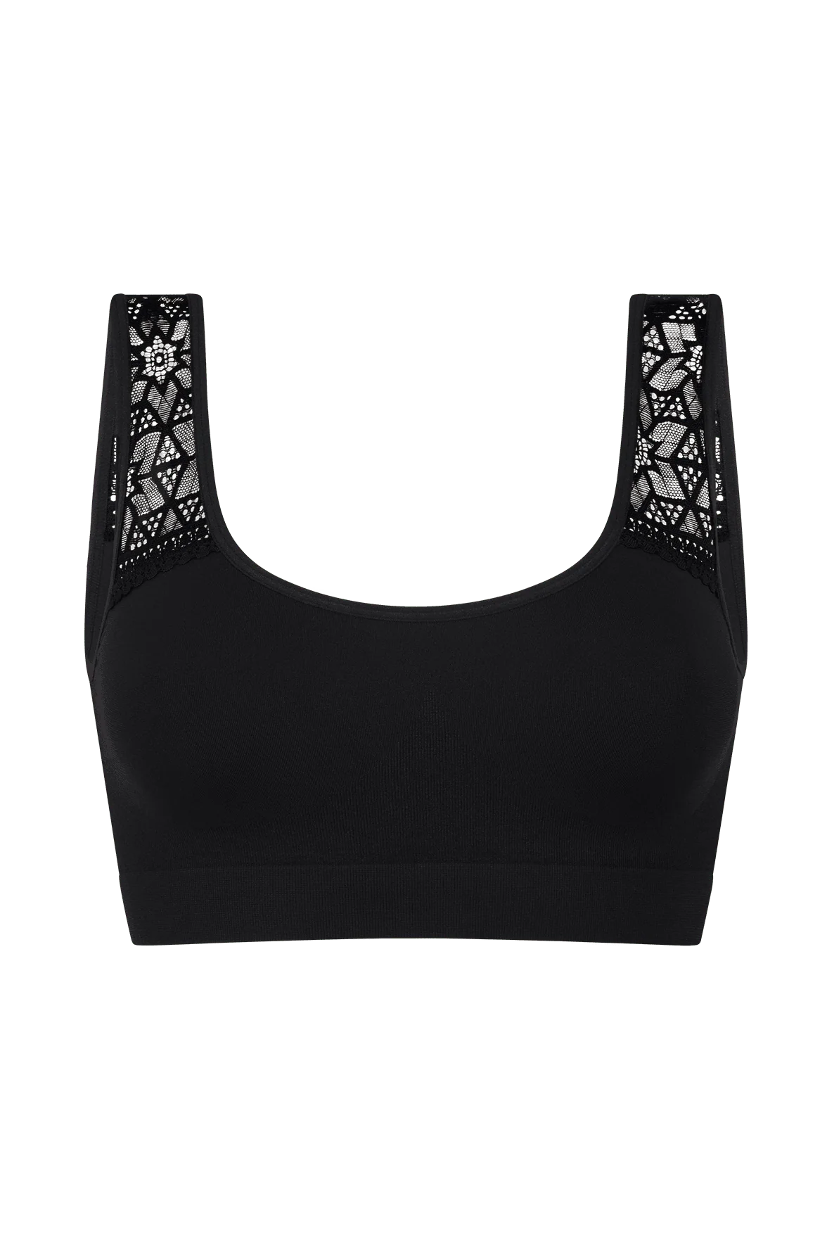 Brassière Bretelles Larges en Dentelle Lingerie - Noir - Image 3