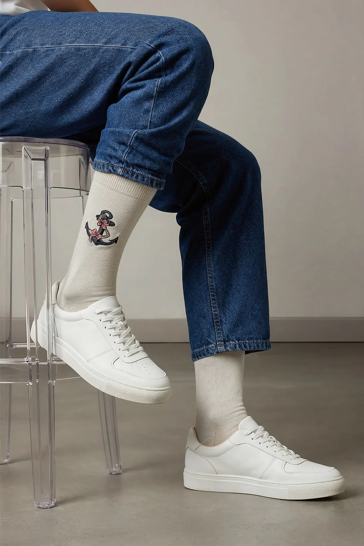 Chaussettes Fantaisies Homme Encre Marine - Beige Chiné