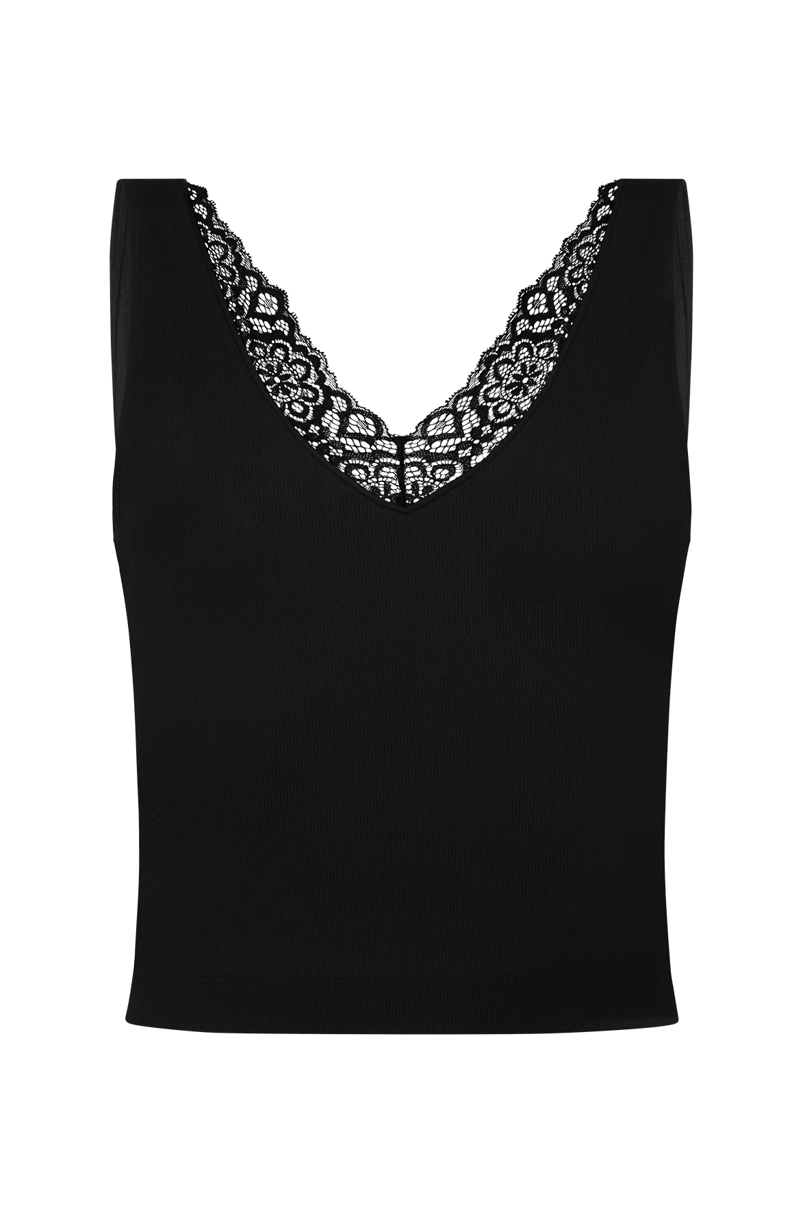 Crop Top Bretelles Larges et Encolure Dentelle Lingerie - Noir - Image 3