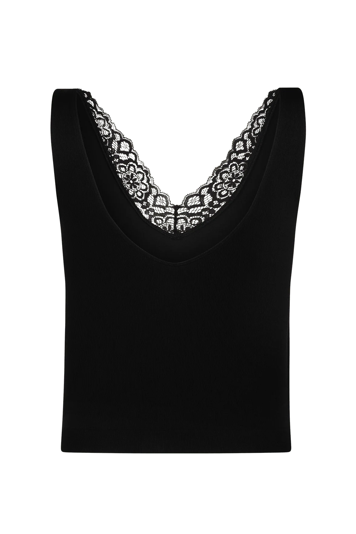 Crop Top Bretelles Larges et Encolure Dentelle Lingerie - Noir - Image 4