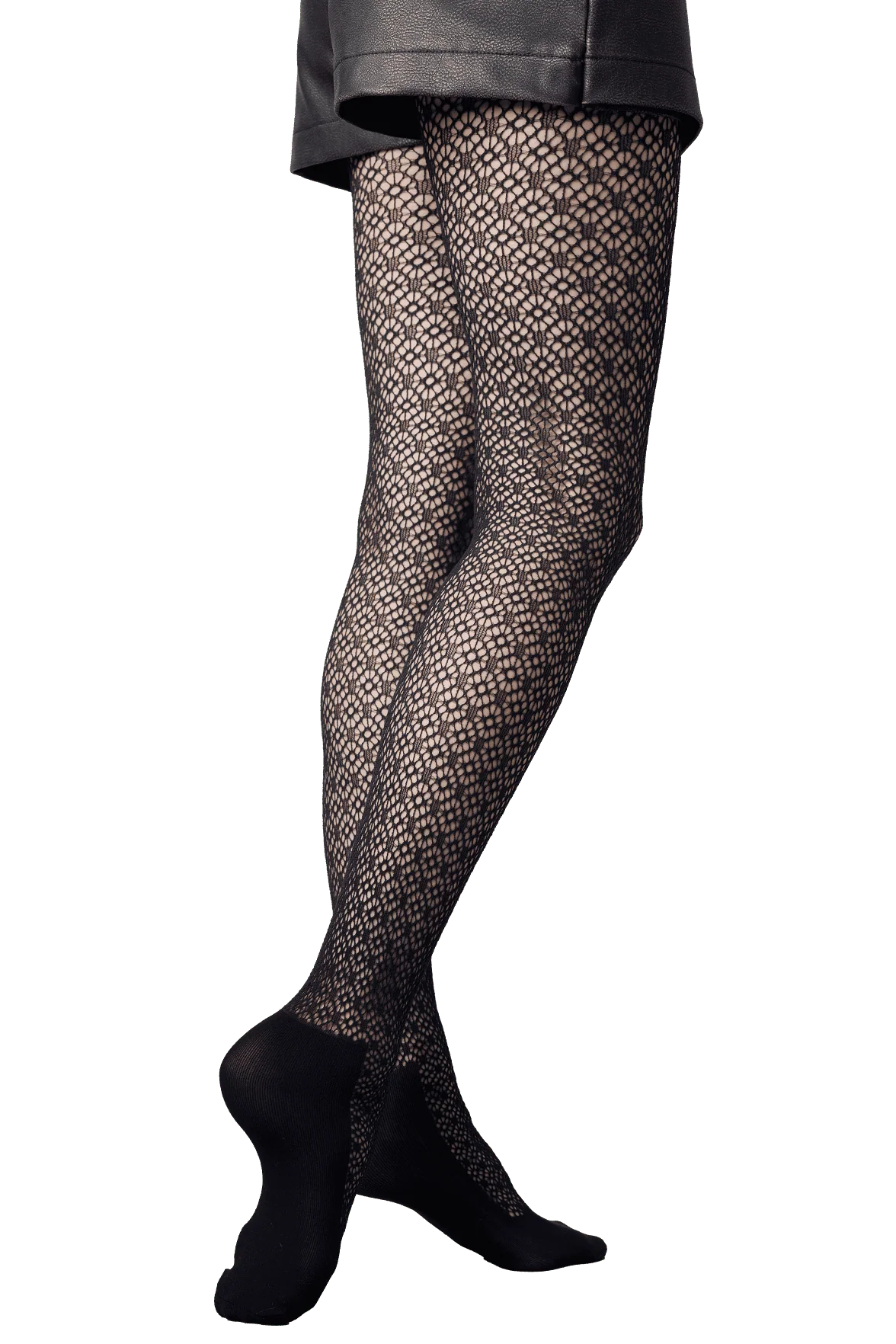 Collant Résille Fantaisie Florale avec Protège-pied Intégré Dressing - Noir - Image 3