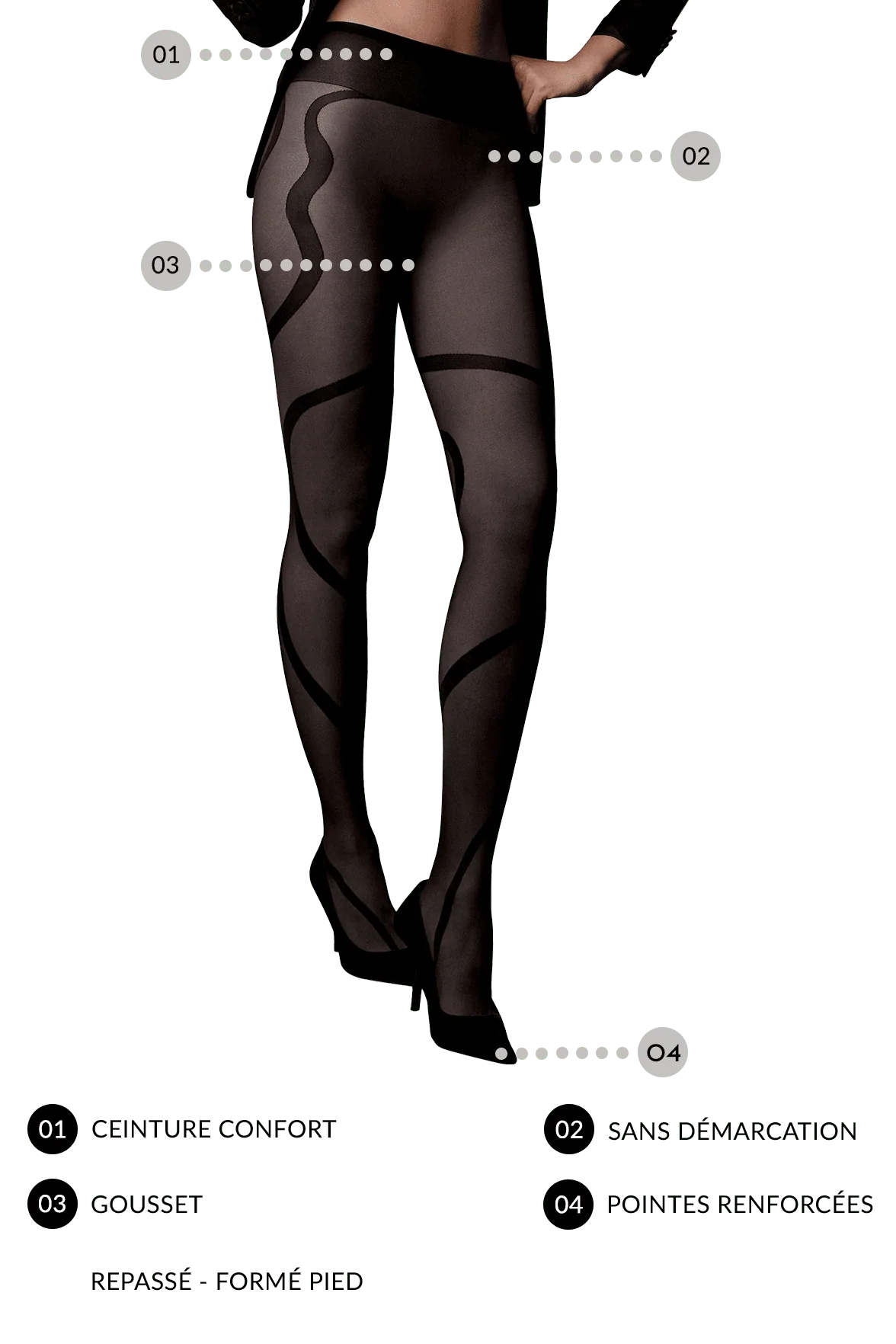 Collant Transparent Fantaisie Bandes Géométriques 20D Dessous Chics - Noir - Image 3