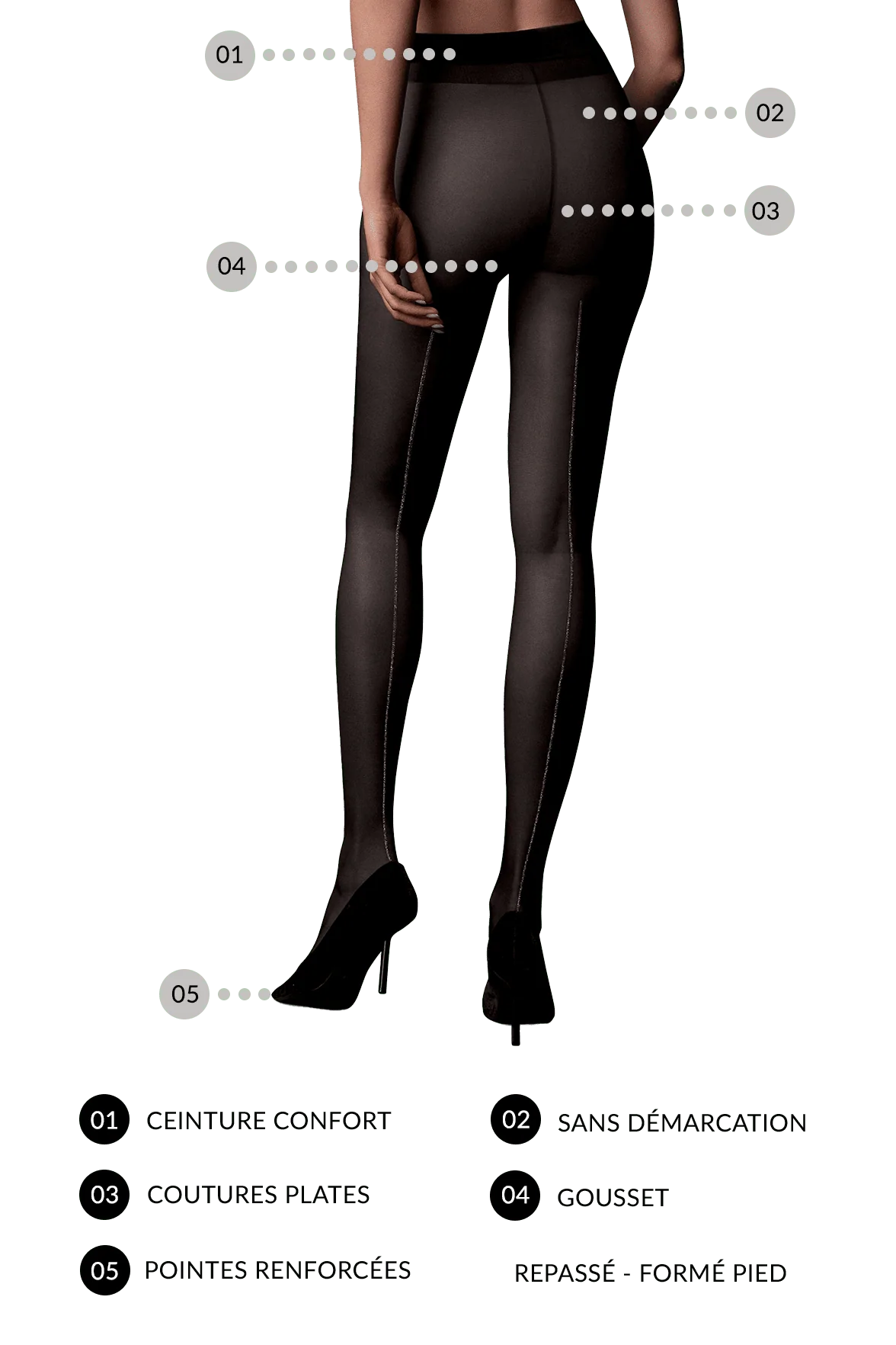 Collant Transparent Couture Arrière Fantaisie Lurex 20D Dessous Chics - Noir Argent - Image 3