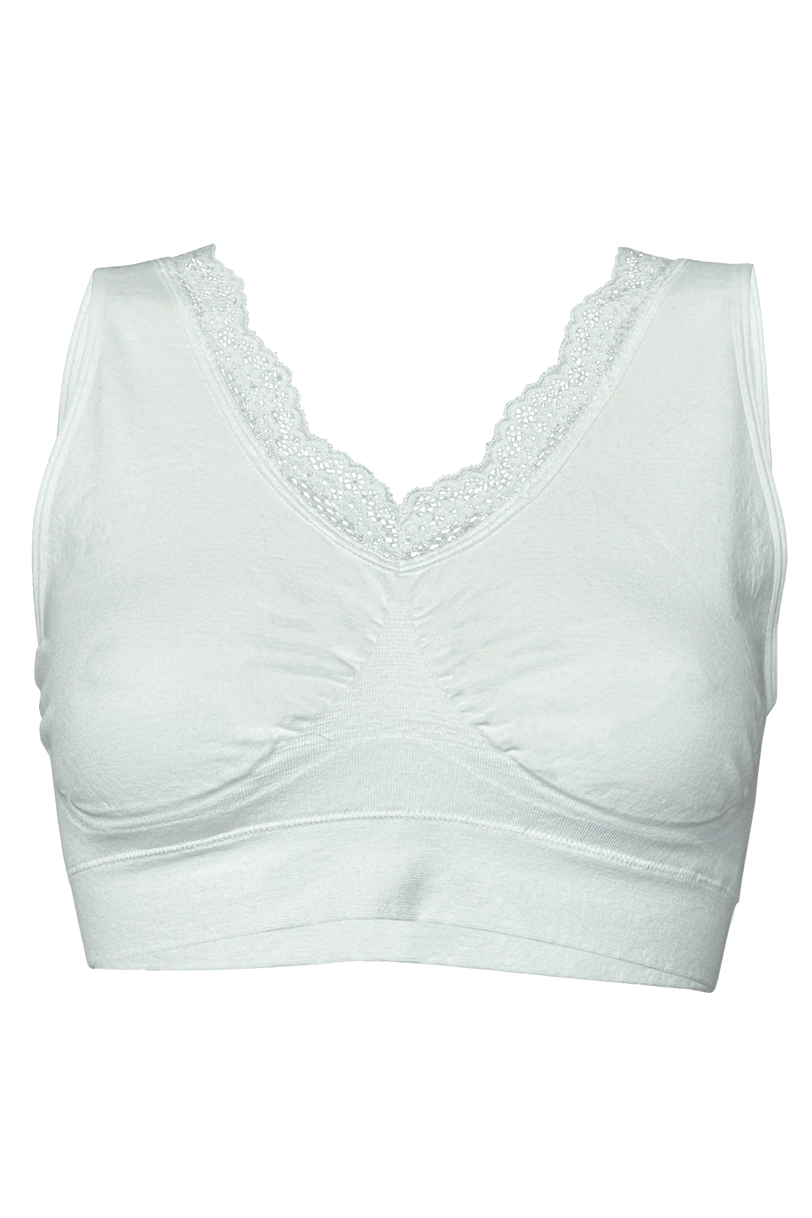Brassière Bretelles Larges Coton Bio Avec Encolure Dentelle - Blanc - Image 3