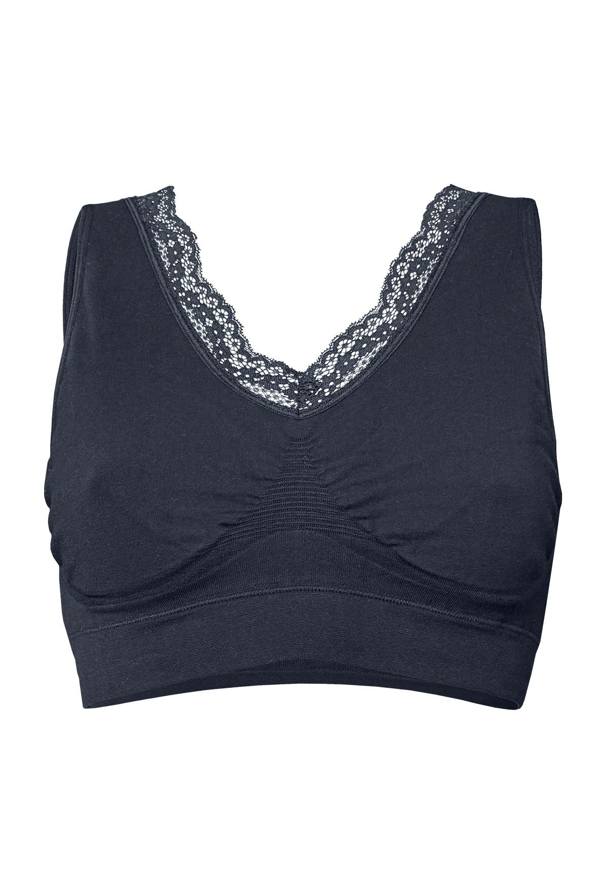 Brassière Bretelles Larges Coton Bio Avec Encolure Dentelle - Noir - Image 3