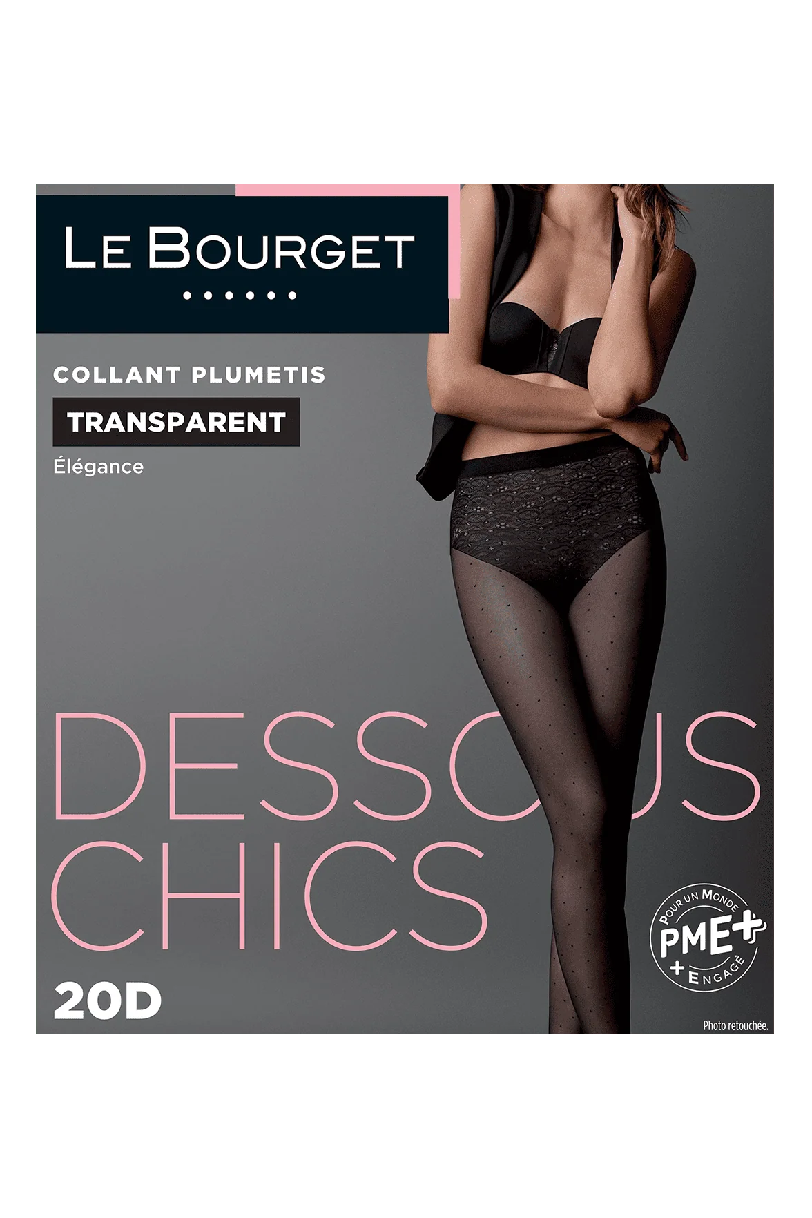 Collant Transparent Slipé Fantaisie et Jambes Plumetis 20D Dessous Chics - Noir - Image 2