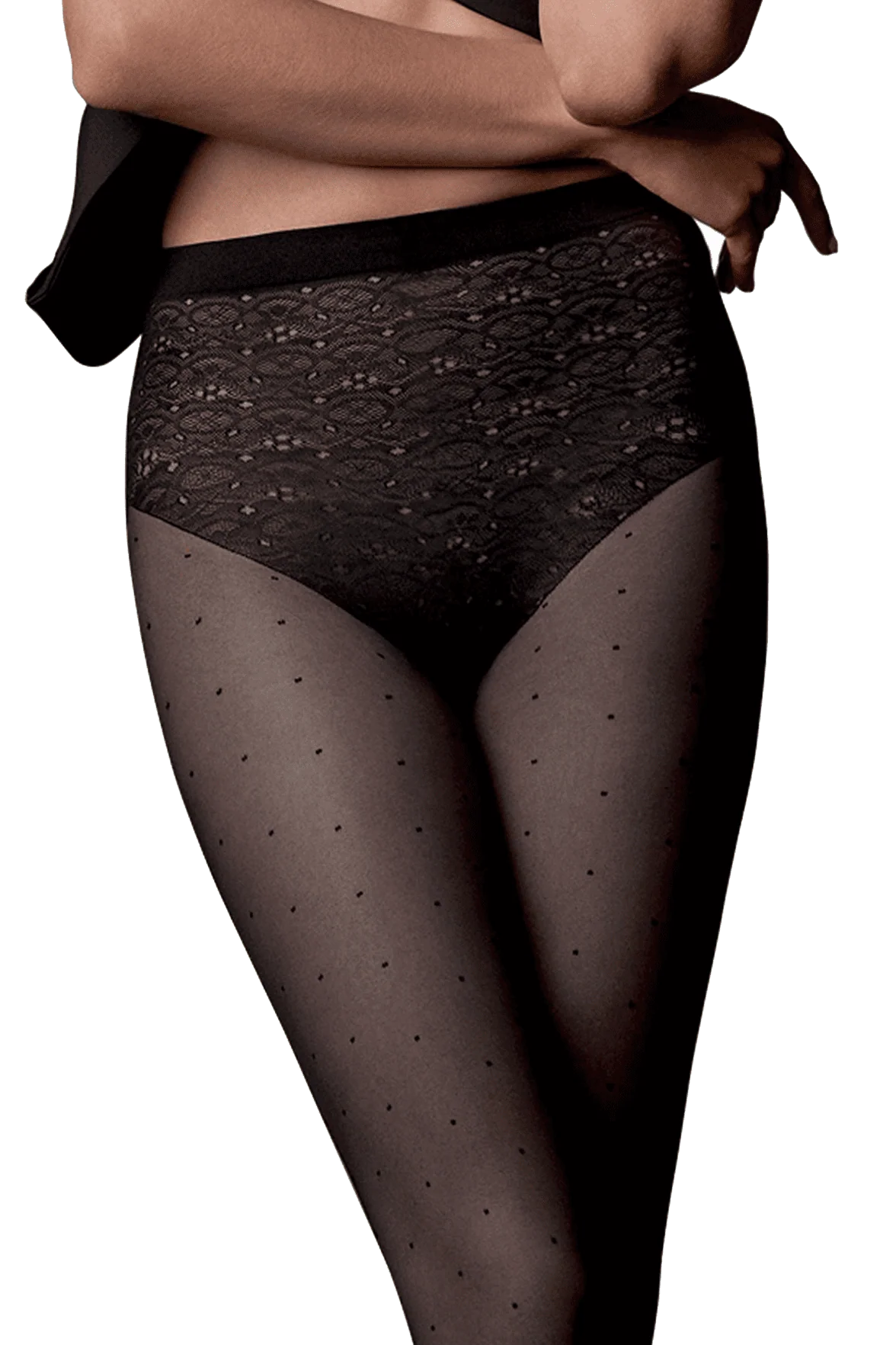 Collant Transparent Slipé Fantaisie et Jambes Plumetis 20D Dessous Chics - Noir - Image 4