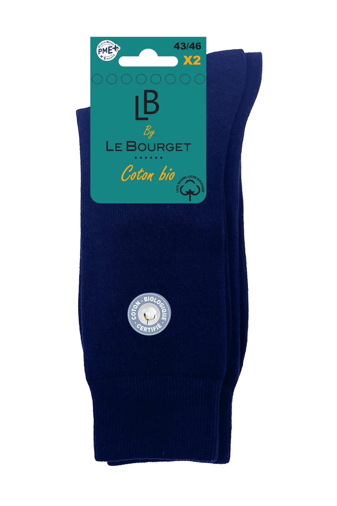 Lot de 2 Paires de Chaussettes Homme en Coton Bio - Marine