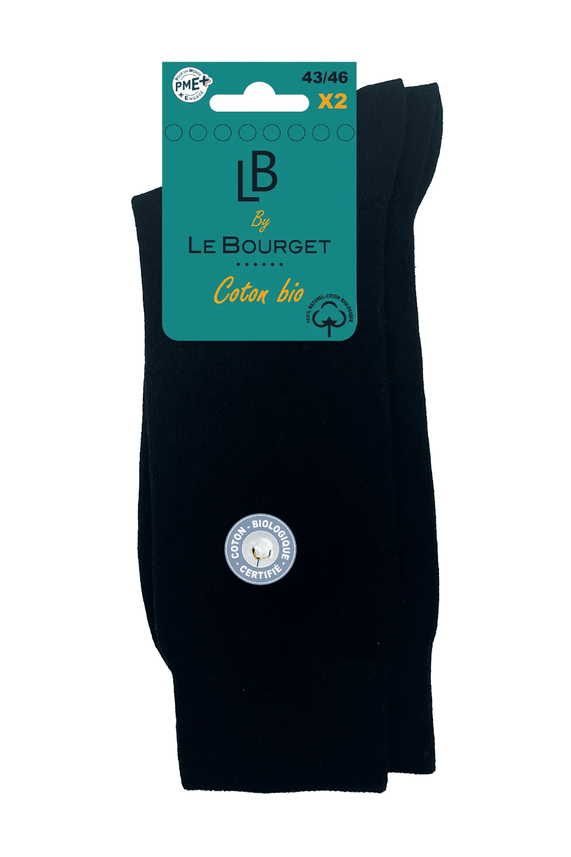 Lot de 2 Paires de Chaussettes Homme en Coton Bio - Noir